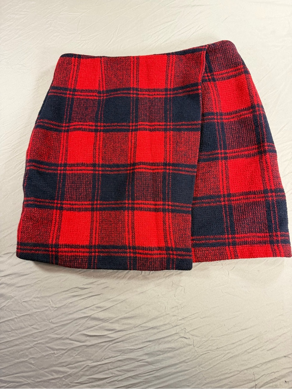 Jeuvre Women's Red Blue Plaid Mini Skirt Lined Zip Closure Wrap Regular